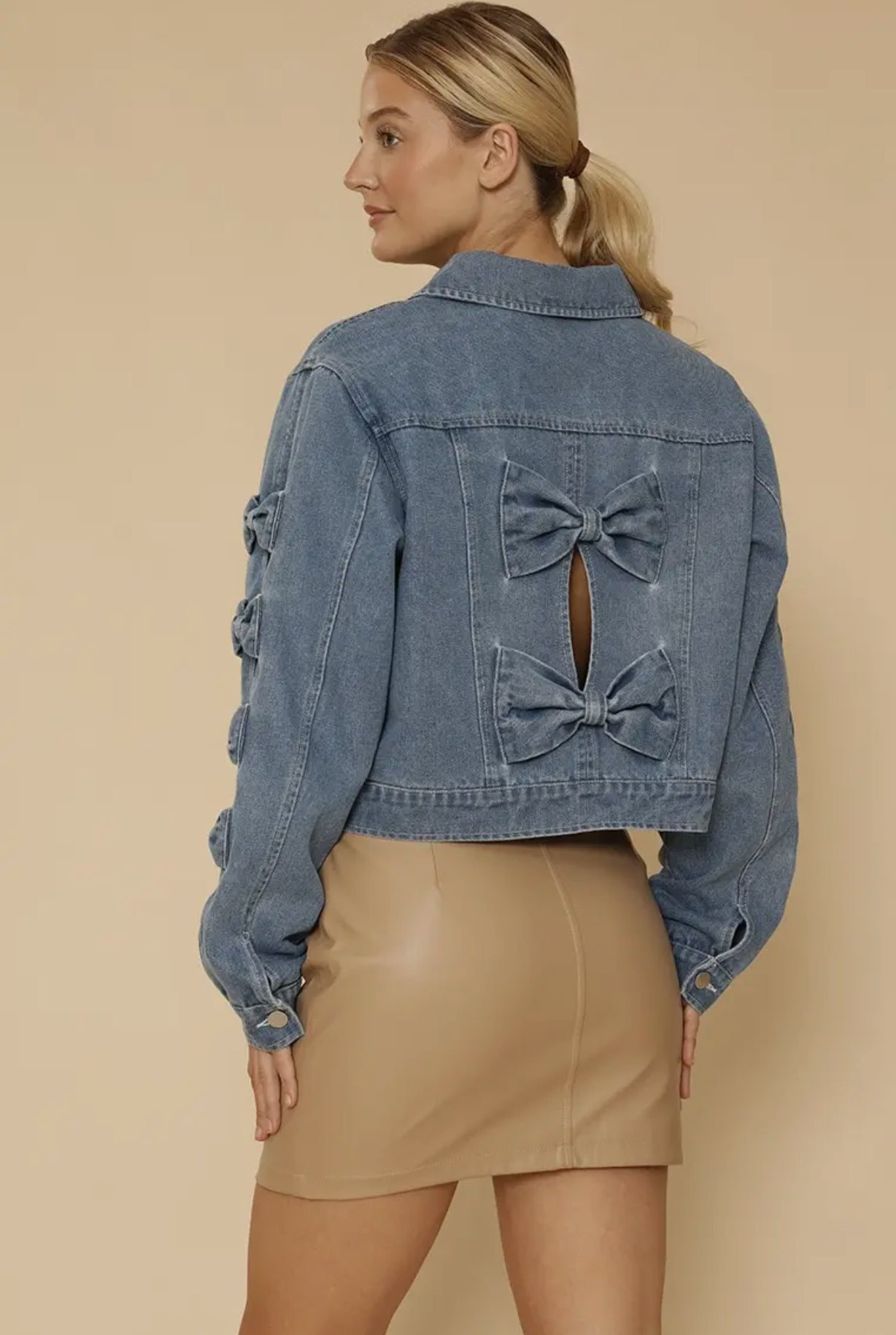 Cropped Bow Denim Jacket