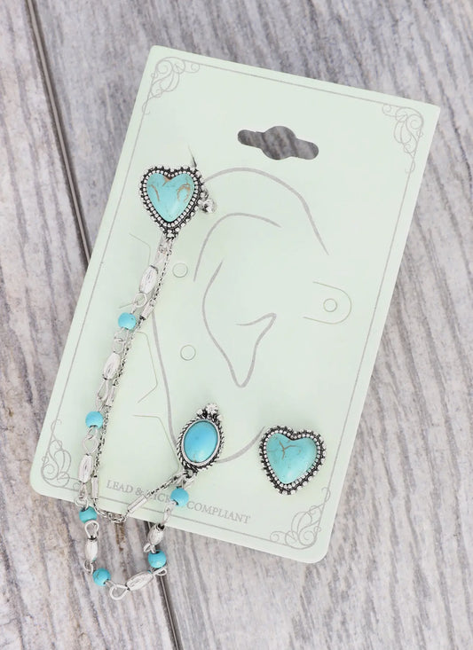 Heart Chain Cuff Earrings Set