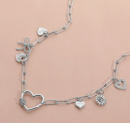 Heart Bow Flower Charm Necklace