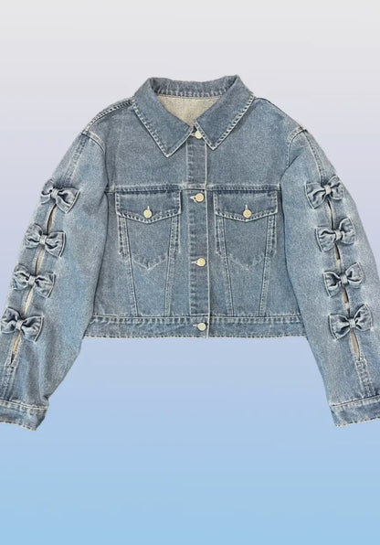 Cropped Bow Denim Jacket