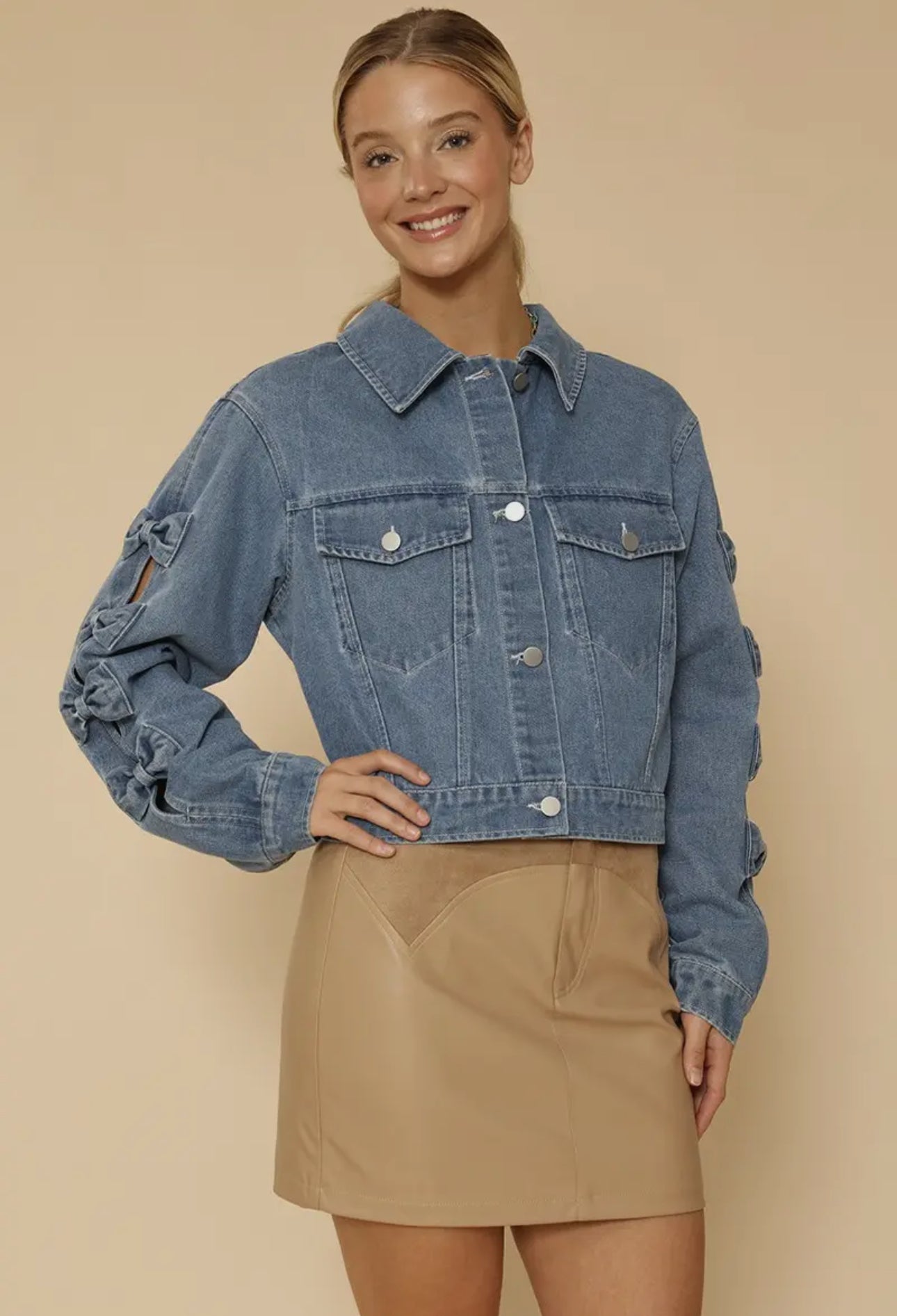 Cropped Bow Denim Jacket