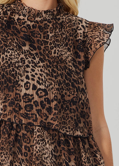 LEOPARD PRINT TIERED
PLEATED DRESS