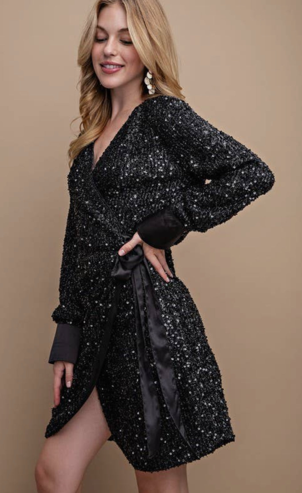 Sparkling Stretched Sequin
Wrap Dress