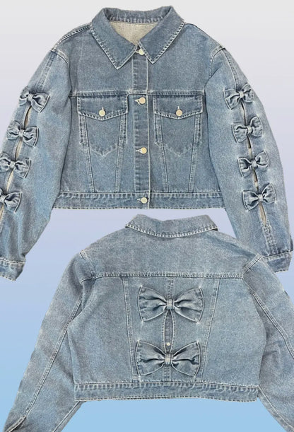 Cropped Bow Denim Jacket