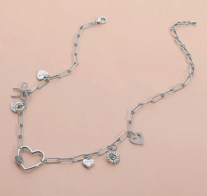 Heart Bow Flower Charm Necklace