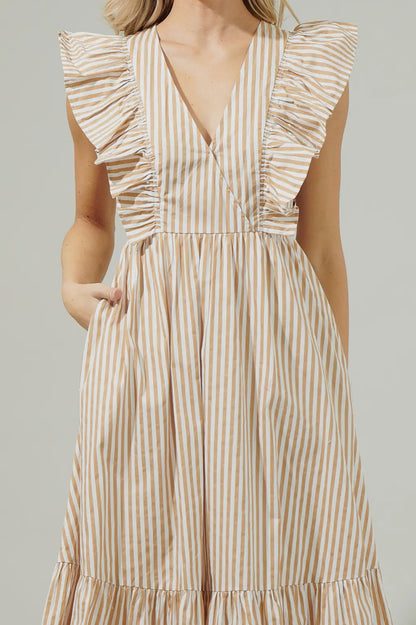 Luna Striped Fairness Taupe Poplin
Surplice Midi Dress