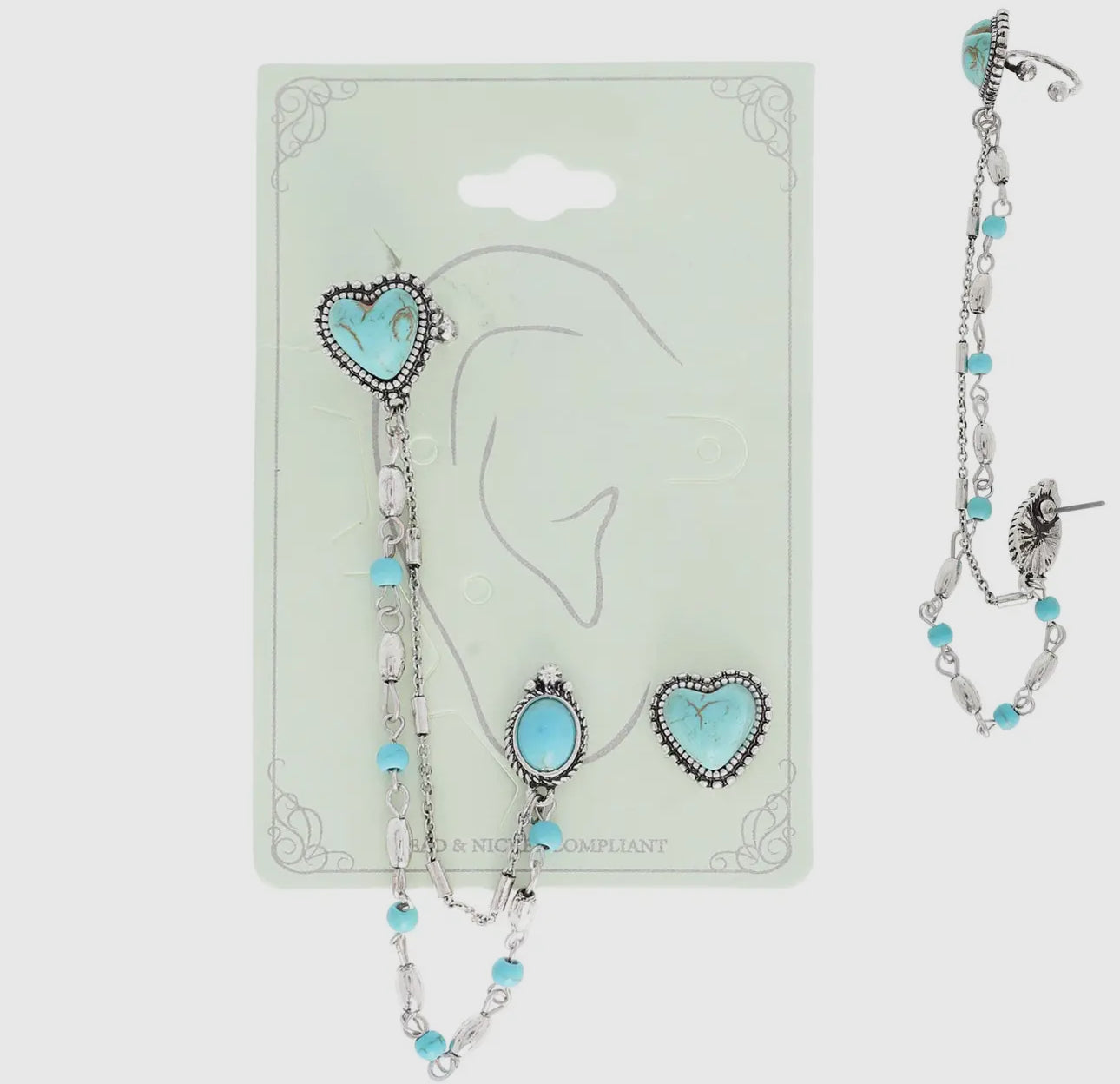 Heart Chain Cuff Earrings Set