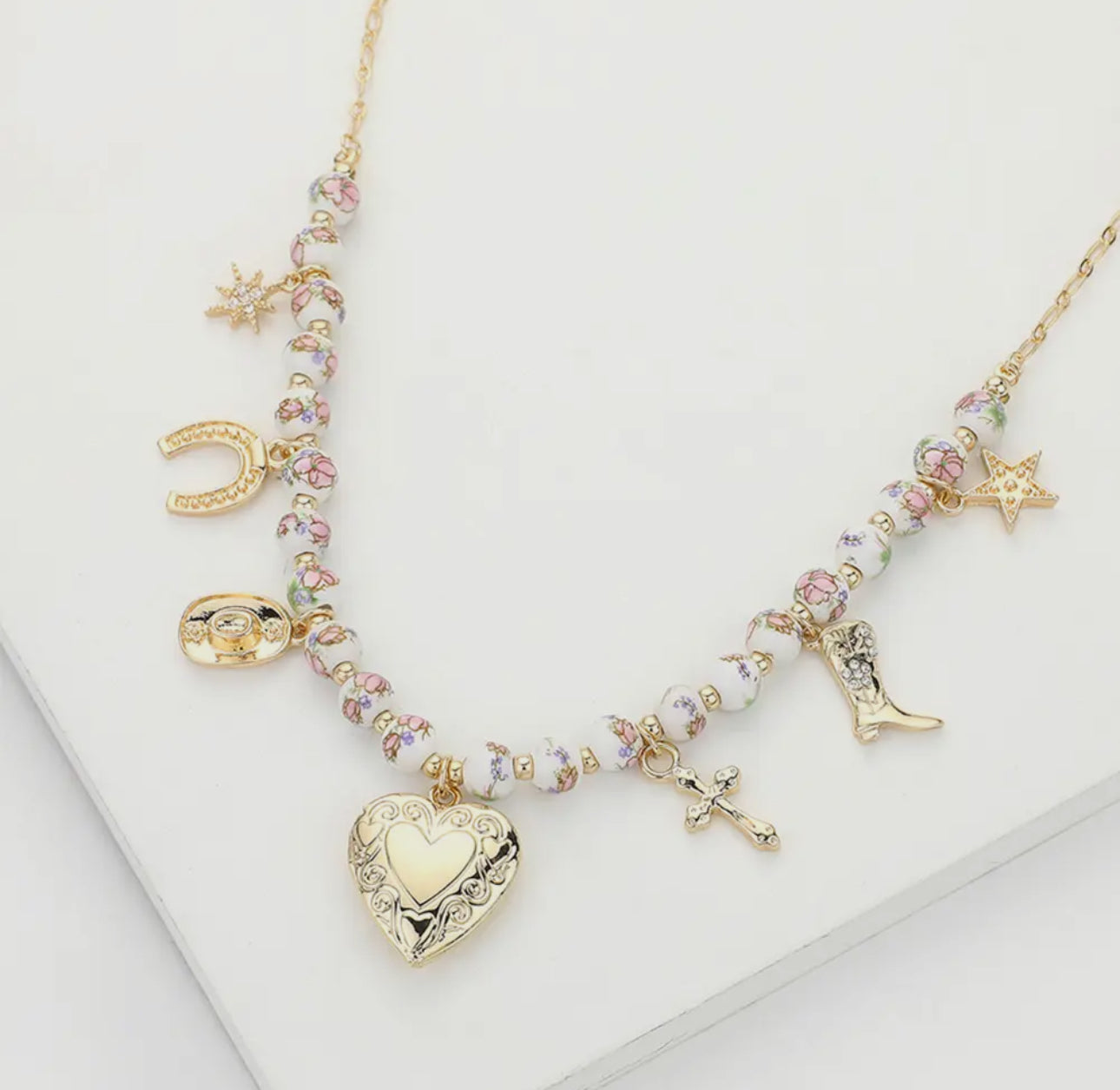 Heart Bow flower Charm Necklace