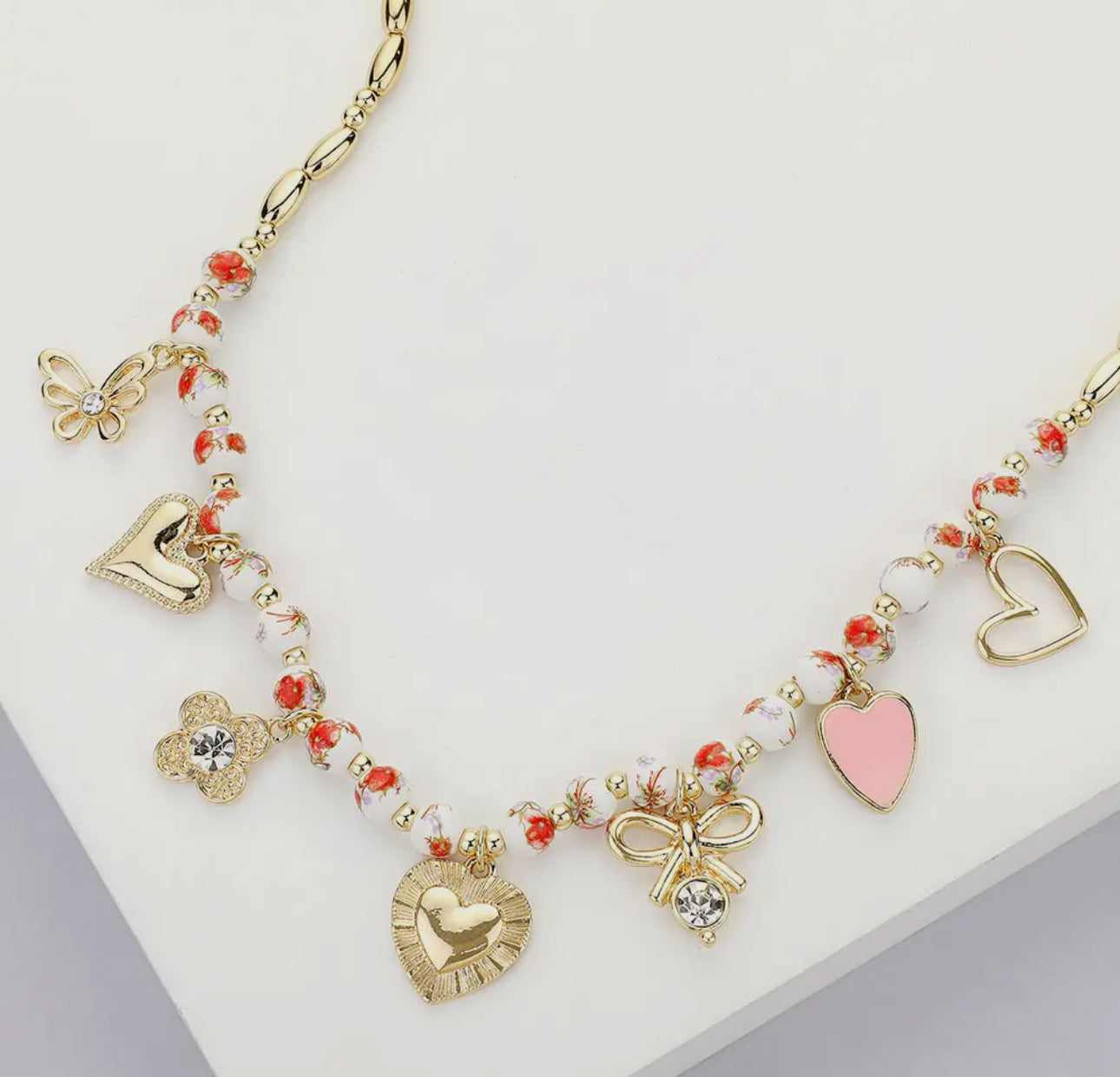 Heart Butterfly Bow Charm Necklace