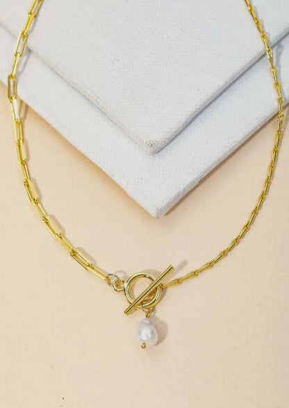 Chain Pearl Charm Necklace