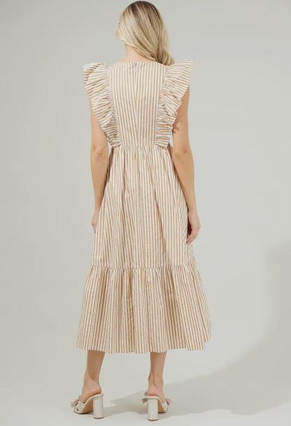 Luna Striped Fairness Taupe Poplin
Surplice Midi Dress