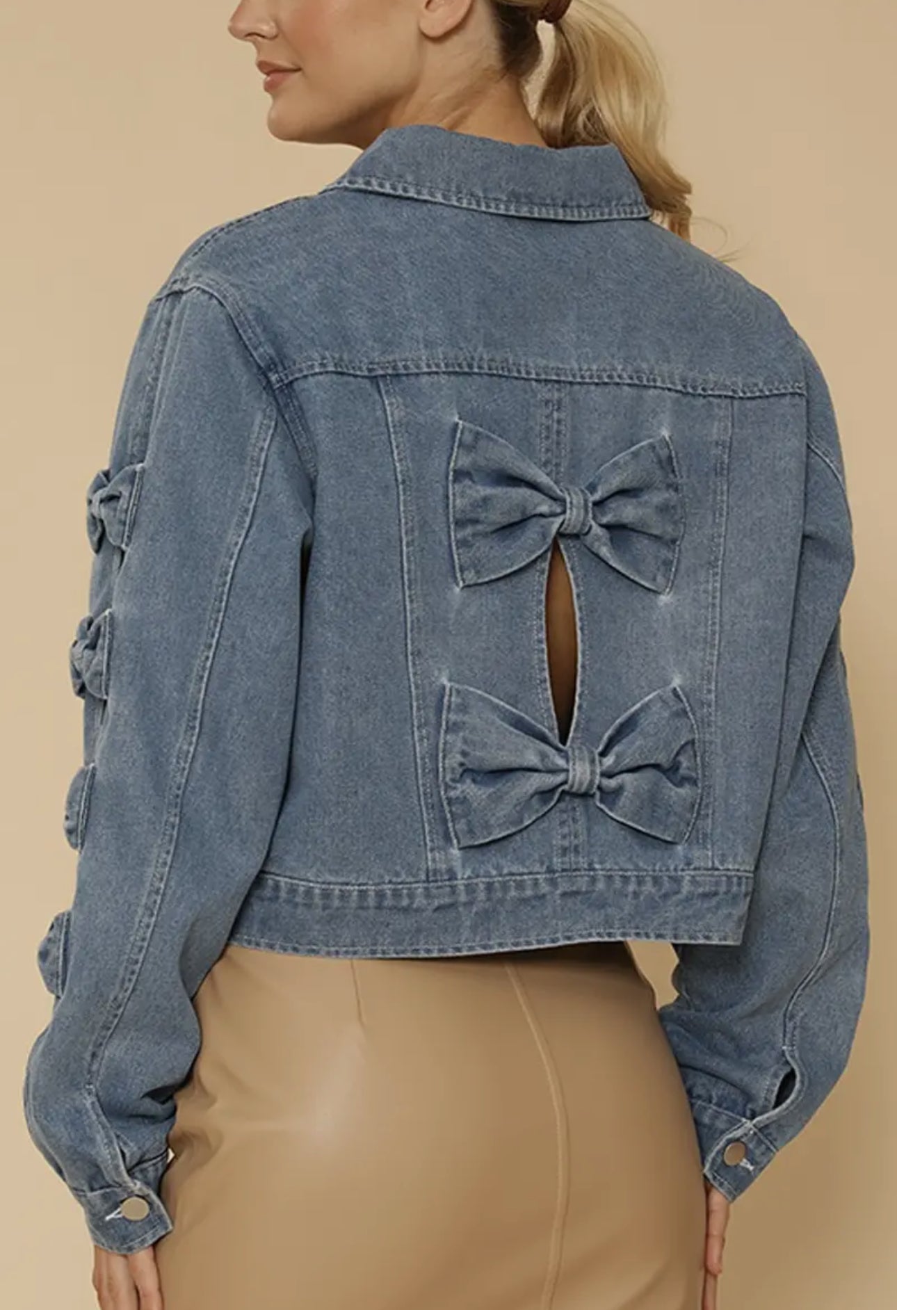 Cropped Bow Denim Jacket