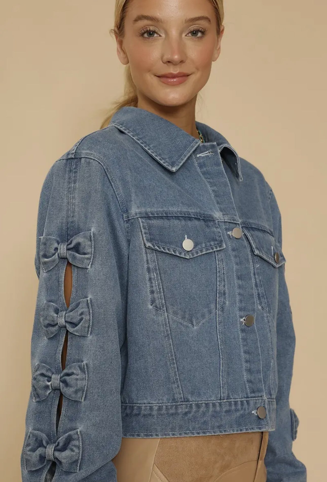 Cropped Bow Denim Jacket