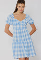 Open Back Gingham Print Short
Dress/Puff Sleeves