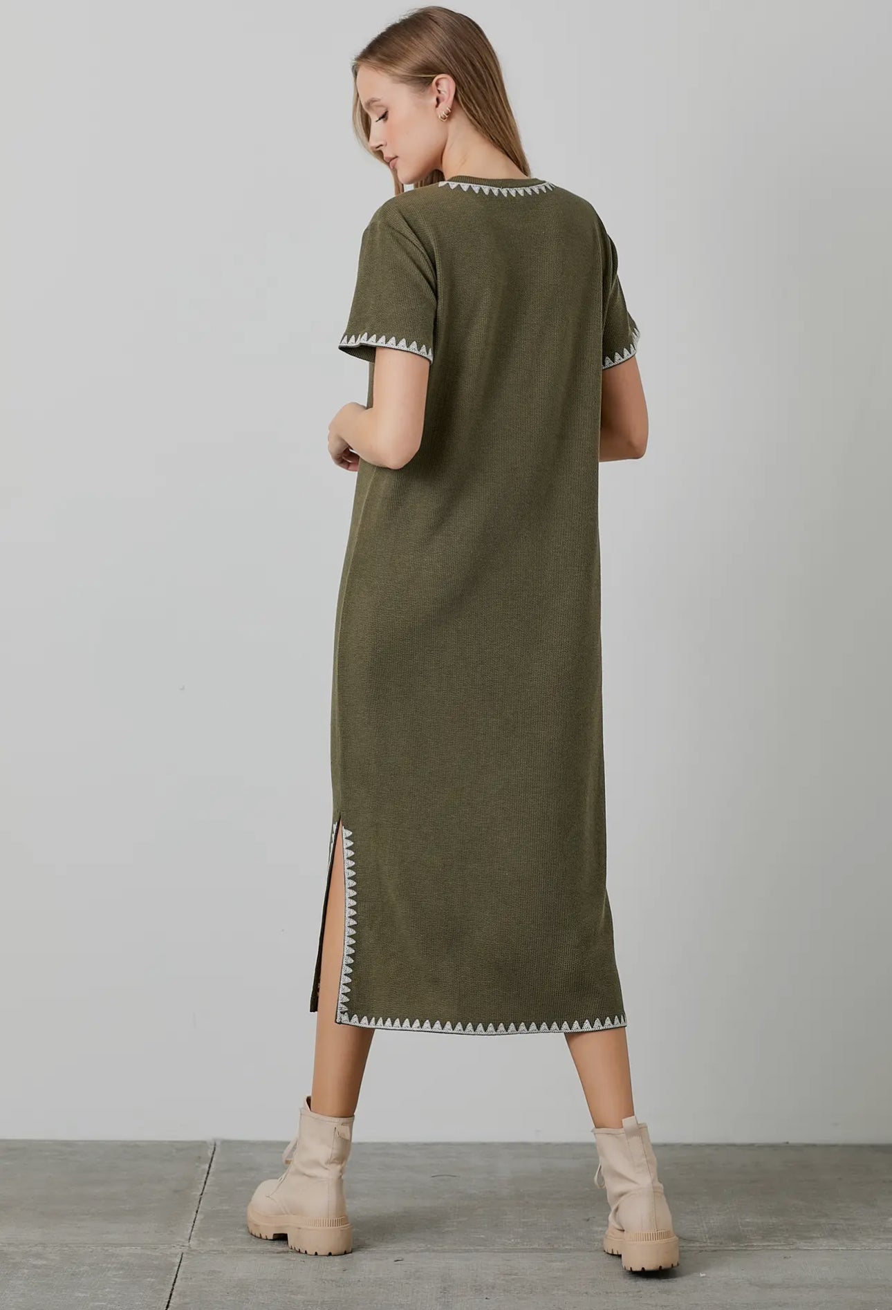 Embroidered Ribbed T Shirt Dress