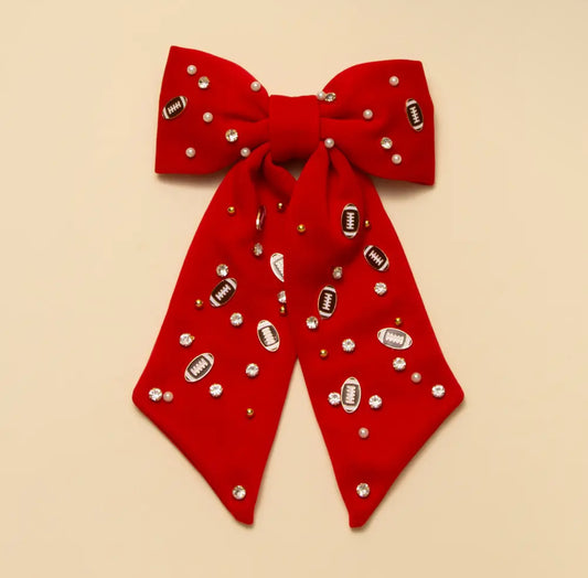 Football Pearl Embellished Hair Bow