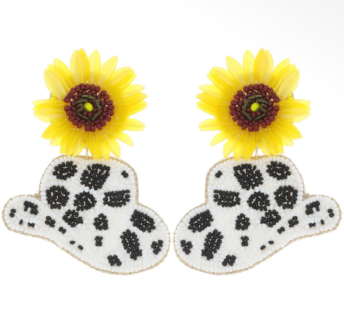 Sunflower Cowboy Print Hat Earrings